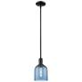 Arcadia Bella 6"W Matte Black Stem Hung Mini Pendant With Blue Shade