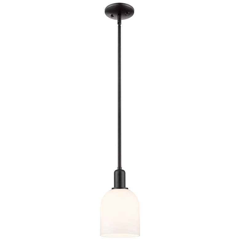 Image 1 Arcadia Bella 6"W Matte Black Stem Hung Mini Pendant With White Shade