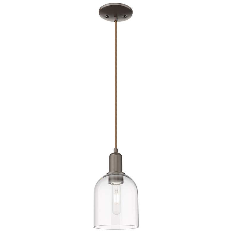 Image 1 Arcadia Bella 6"W Oiled Bronze Cord Hung Mini Pendant w/ Clear Shade