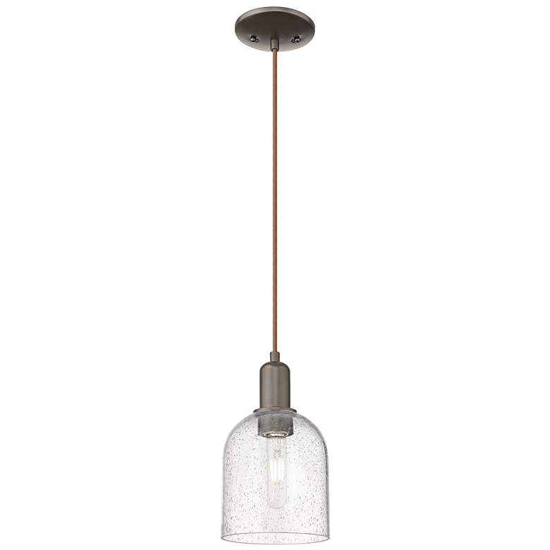 Image 1 Arcadia Bella 6"W Oiled Bronze Cord Hung Mini Pendant w/ Seedy Shade