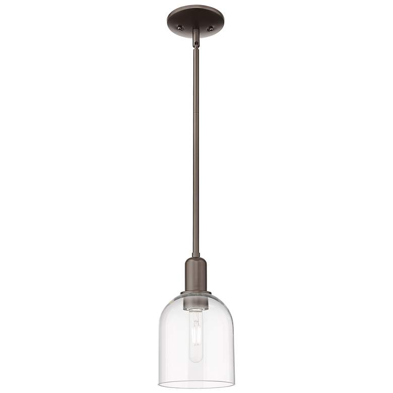 Image 1 Arcadia Bella 6"W Oiled Bronze Stem Hung Mini Pendant w/ Clear Shade