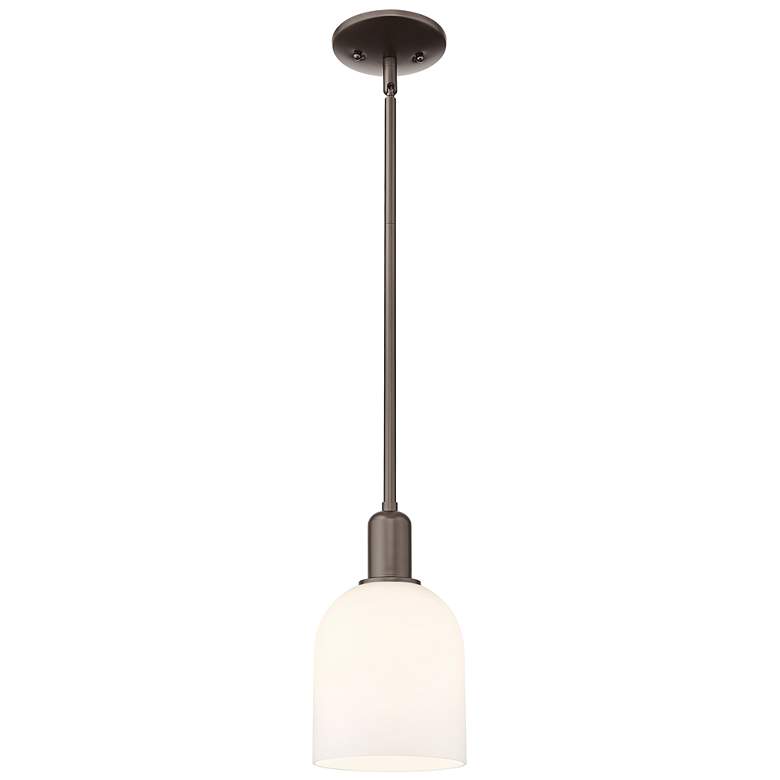 Image 1 Arcadia Bella 6"W Oiled Bronze Stem Hung Mini Pendant w/ White Shade