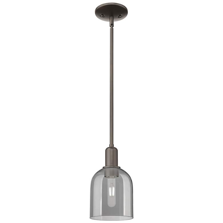 Image 1 Arcadia Bella 6"W Oiled Bronze Stem Mini Pendant w/ Light Smoke Shade