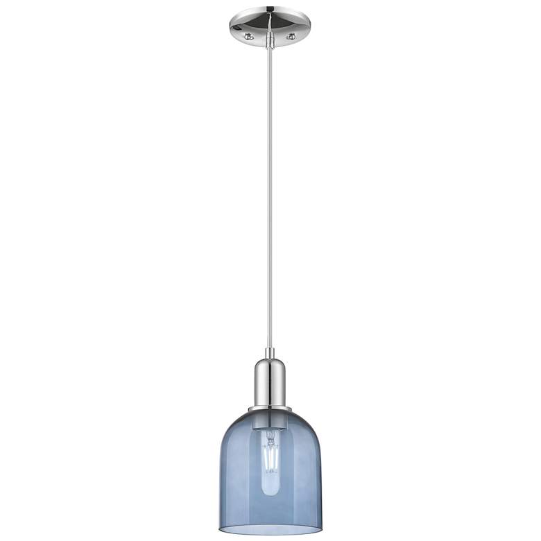 Image 1 Arcadia Bella 6"W Polished Chrome Cord Hung Mini Pendant w/ Blue Shade