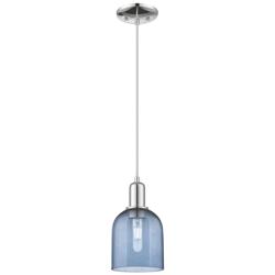 Arcadia Bella 6"W Polished Chrome Cord Hung Mini Pendant w/ Blue Shade