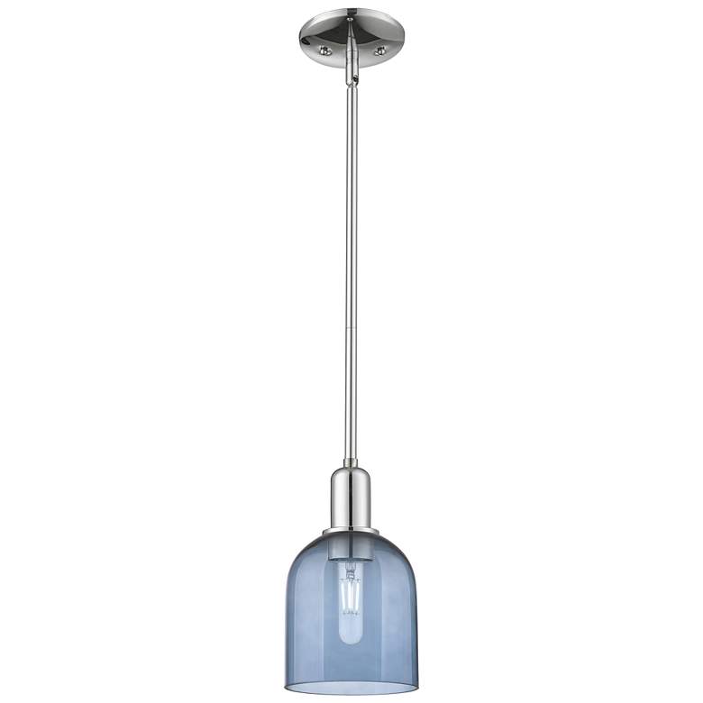 Image 1 Arcadia Bella 6"W Polished Chrome Stem Hung Mini Pendant w/ Blue Shade