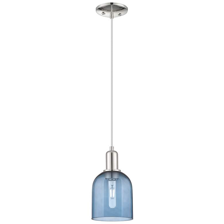 Image 1 Arcadia Bella 6"W Polished Nickel Cord Hung Mini Pendant w/ Blue Shade