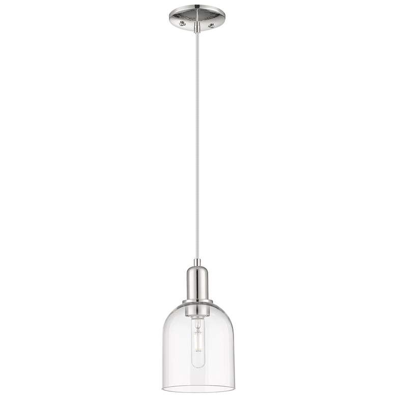 Image 1 Arcadia Bella 6"W Polished Nickel Cord Mini Pendant w/ Clear Shade
