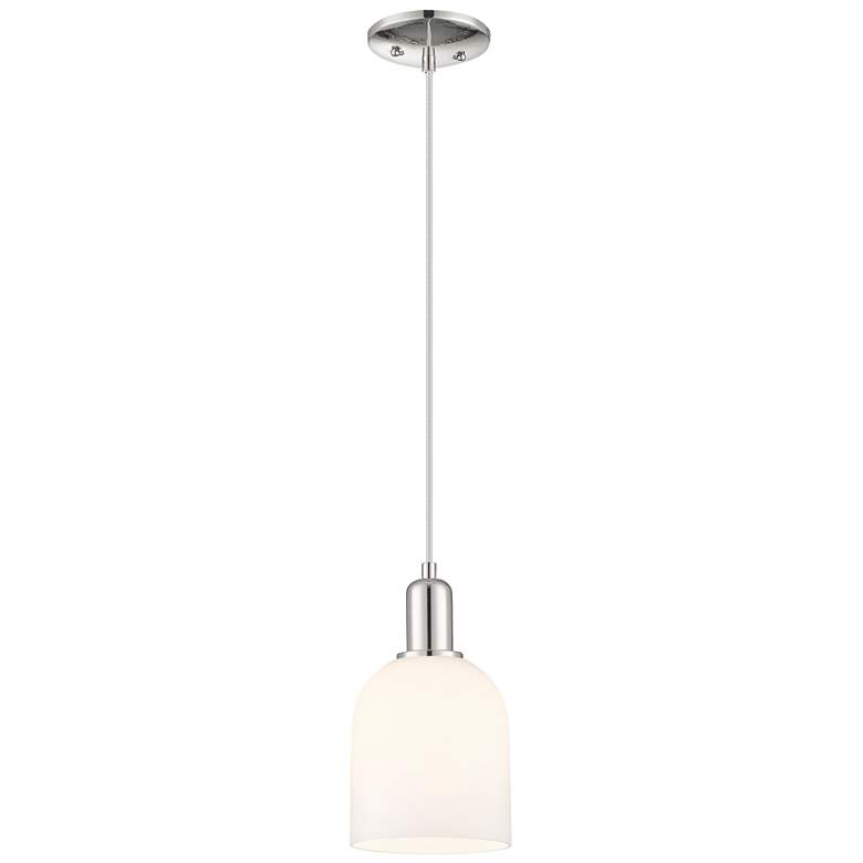 Image 1 Arcadia Bella 6"W Polished Nickel Cord Mini Pendant w/ White Shade