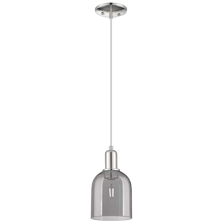 Image 1 Arcadia Bella 6"W Polished Nickel Cord Pendant w/ Light Smoke Shade