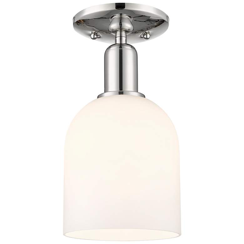 Image 1 Arcadia Bella 6"W Polished Nickel Semi.Flush Mount With White Shade