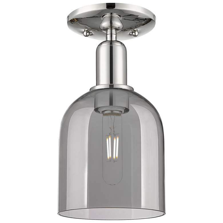 Image 1 Arcadia Bella 6"W Polished Nickel Semi-Flush w/ Light Smoke Shade