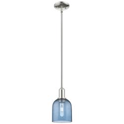 Arcadia Bella 6"W Polished Nickel Stem Hung Mini Pendant w/ Blue Shade