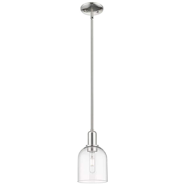 Image 1 Arcadia Bella 6"W Polished Nickel Stem Mini Pendant w/ Clear Shade