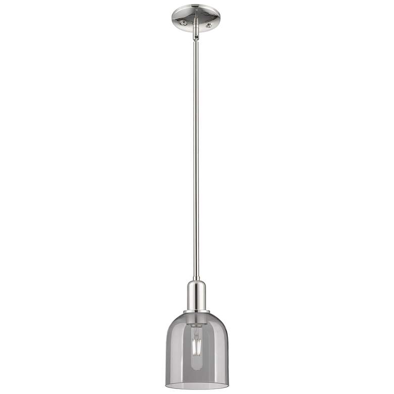 Image 1 Arcadia Bella 6"W Polished Nickel Stem Pendant w/ Light Smoke Shade