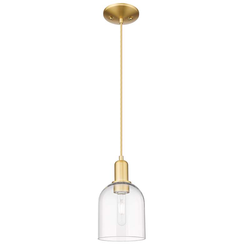 Image 1 Arcadia Bella 6"W Satin Gold Cord Hung Mini Pendant With Clear Shade