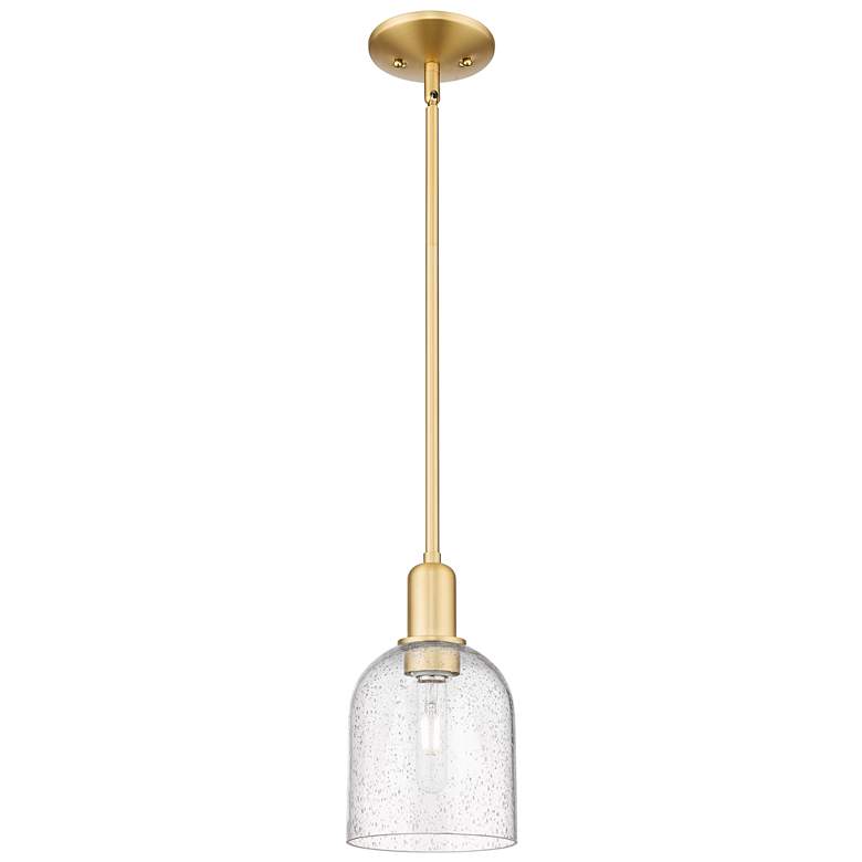 Image 1 Arcadia Bella 6"W Satin Gold Stem Hung Mini Pendant With Seedy Shade