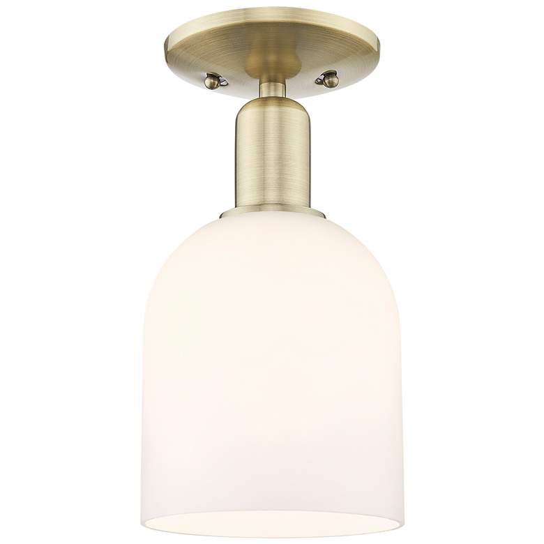Image 1 Arcadia Bella 6" Wide Antique Brass Semi.Flush Mount With White Shade