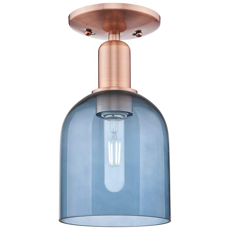 Image 1 Arcadia Bella 6" Wide Antique Copper Semi.Flush Mount With Blue Shade