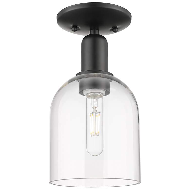 Image 1 Arcadia Bella 6" Wide Matte Black Semi.Flush Mount With Clear Shade
