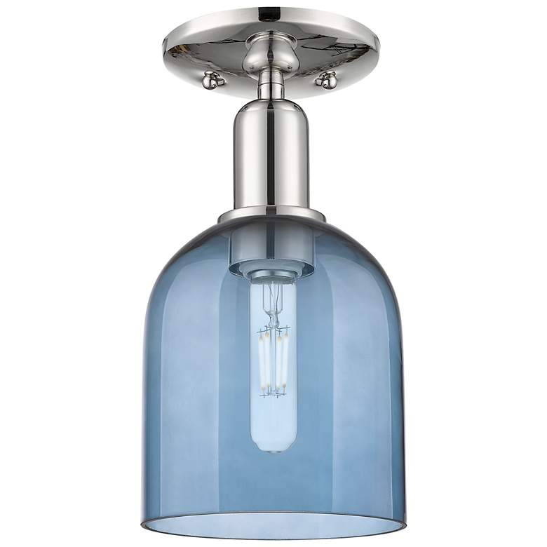 Image 1 Arcadia Bella 6" Wide Polished Nickel Semi.Flush Mount With Blue Shade