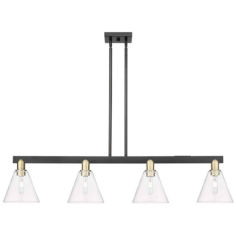 Image 1 Arcadia Berkshire 51"W 4-Lt Black Brass Stem Island Light w/ Clear Shade