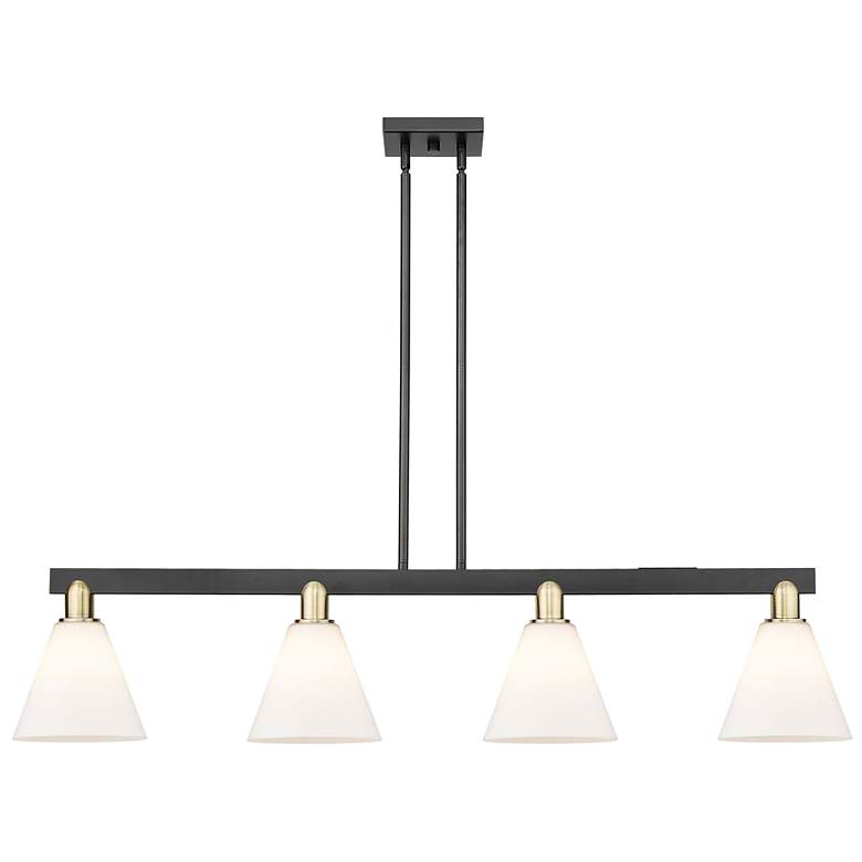 Image 1 Arcadia Berkshire 51"W 4-Lt Black Brass Stem Island Light w/ White Shade