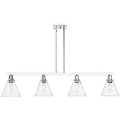 Arcadia Berkshire 51"W 4-Lt Polish Nickel Stem Island Light w/ Seedy Shade