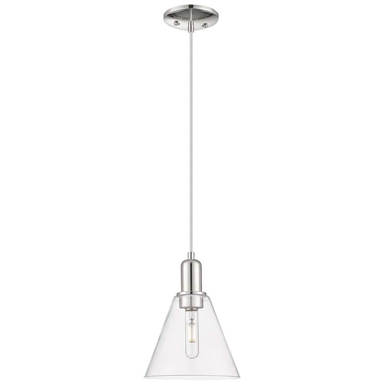 Image 1 Arcadia Berkshire 8"W Polished Nickel Cord Pendant w/ Clear Shade