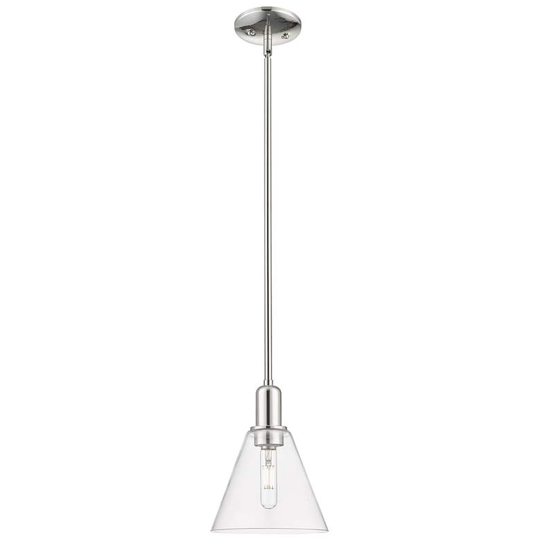 Image 1 Arcadia Berkshire 8"W Polished Nickel Stem Pendant w/ Clear Shade