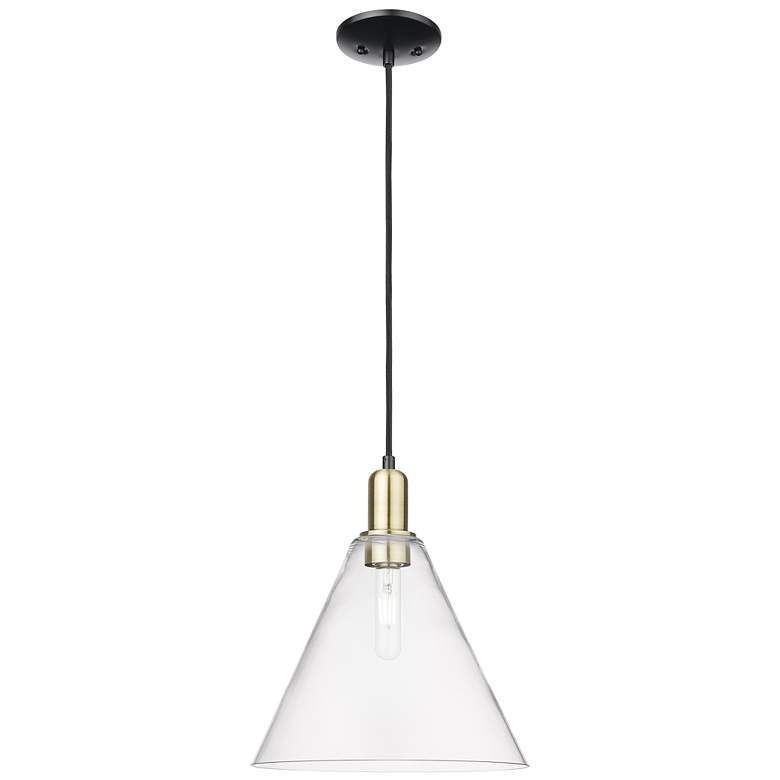 Image 1 Arcadia Berkshire Glass 12"W Black Brass Cord Pendant w/ Clear Shade