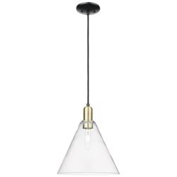 Arcadia Berkshire Glass 12"W Black Brass Cord Pendant w/ Clear Shade