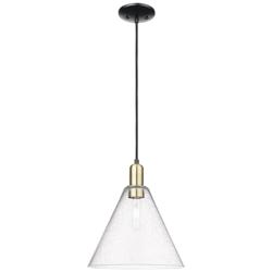 Arcadia Berkshire Glass 12"W Black Brass Cord Pendant w/ Seedy Shade