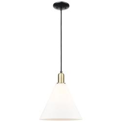 Arcadia Berkshire Glass 12"W Black Brass Cord Pendant w/ White Shade