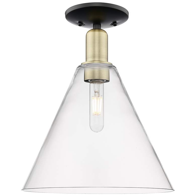 Image 1 Arcadia Berkshire Glass 12"W Black Brass Semi-Flush w/ Clear Shade