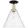 Arcadia Berkshire Glass 12"W Black Brass Semi-Flush w/ Clear Shade