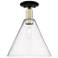 Arcadia Berkshire Glass 12"W Black Brass Semi-Flush w/ Seedy Shade