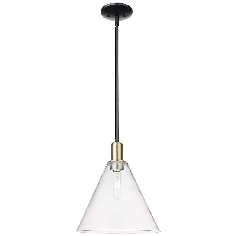 Image 1 Arcadia Berkshire Glass 12"W Black Brass Stem Pendant w/ Clear Shade