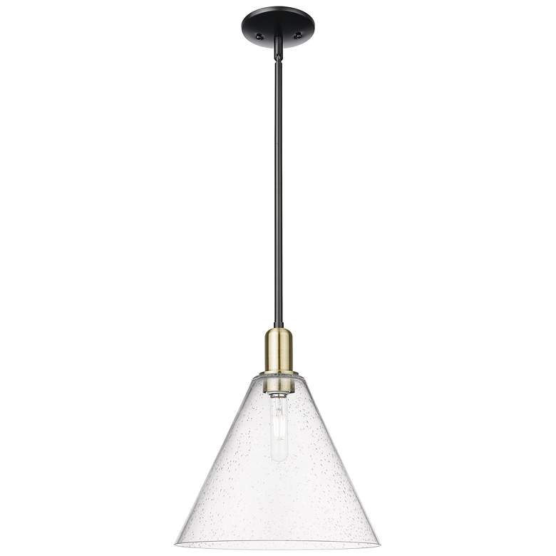 Image 1 Arcadia Berkshire Glass 12"W Black Brass Stem Pendant w/ Seedy Shade