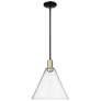 Arcadia Berkshire Glass 12"W Black Brass Stem Pendant w/ Seedy Shade