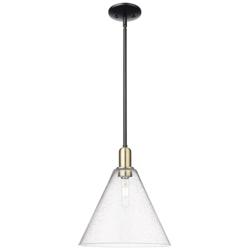 Arcadia Berkshire Glass 12"W Black Brass Stem Pendant w/ Seedy Shade