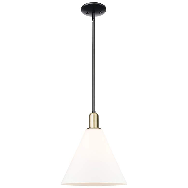 Image 1 Arcadia Berkshire Glass 12"W Black Brass Stem Pendant w/ White Shade