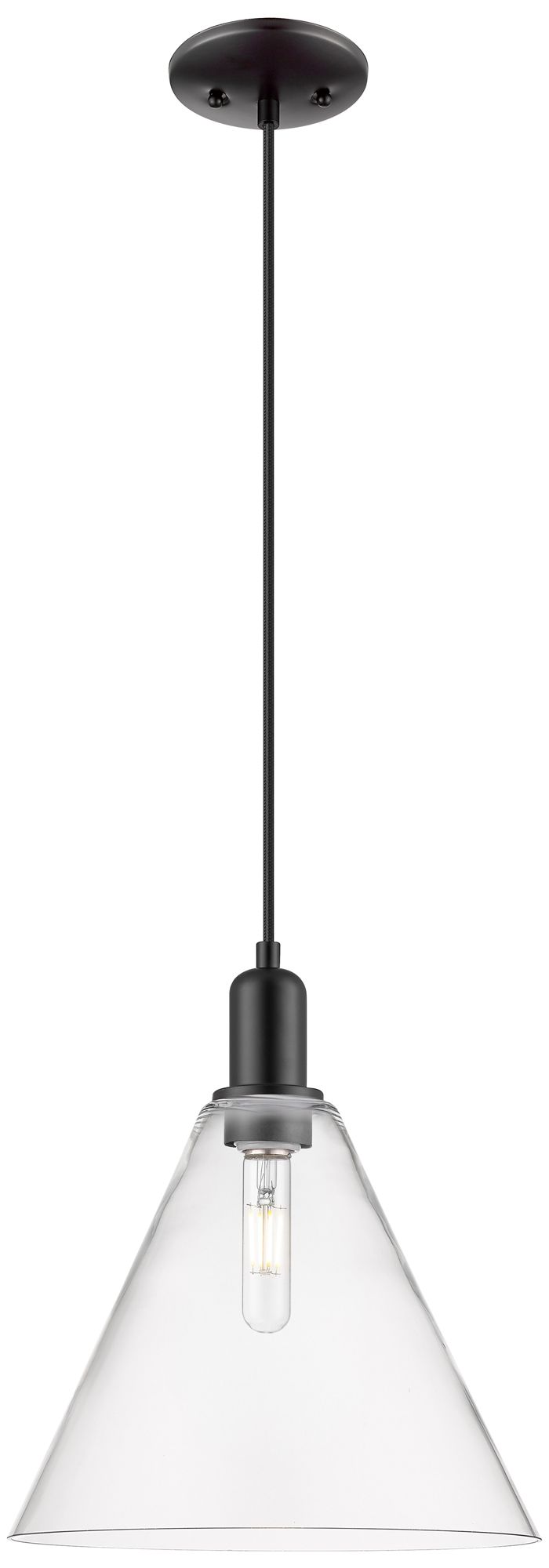 Arcadia Berkshire Glass 12"W Black Cord Mini Pendant w/ Clear Shade