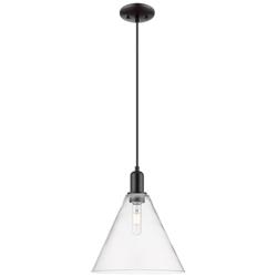 Arcadia Berkshire Glass 12"W Black Cord Mini Pendant w/ Clear Shade