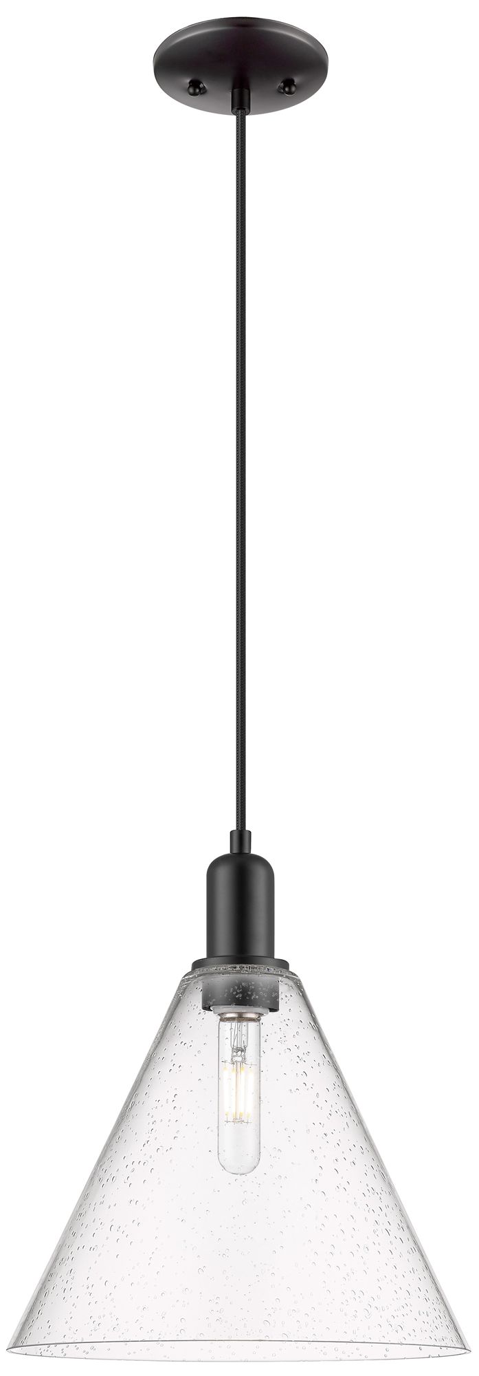 Arcadia Berkshire Glass 12"W Black Cord Mini Pendant w/ Seedy Shade