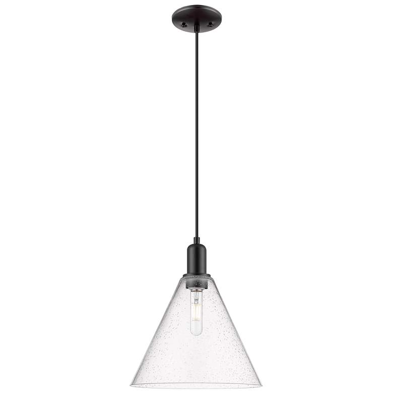 Image 1 Arcadia Berkshire Glass 12"W Black Cord Mini Pendant w/ Seedy Shade
