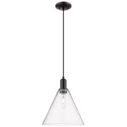 Arcadia Berkshire Glass 12"W Black Cord Mini Pendant w/ Seedy Shade