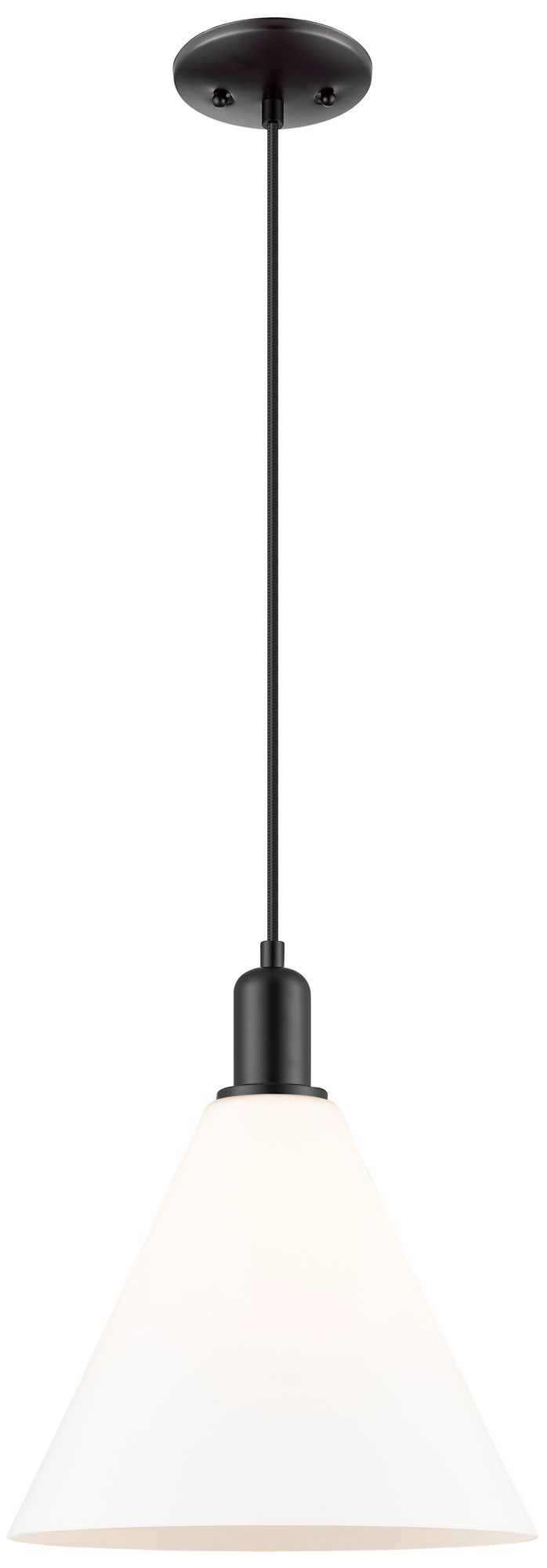 Arcadia Berkshire Glass 12"W Black Cord Pendant w/ Matte White Shade