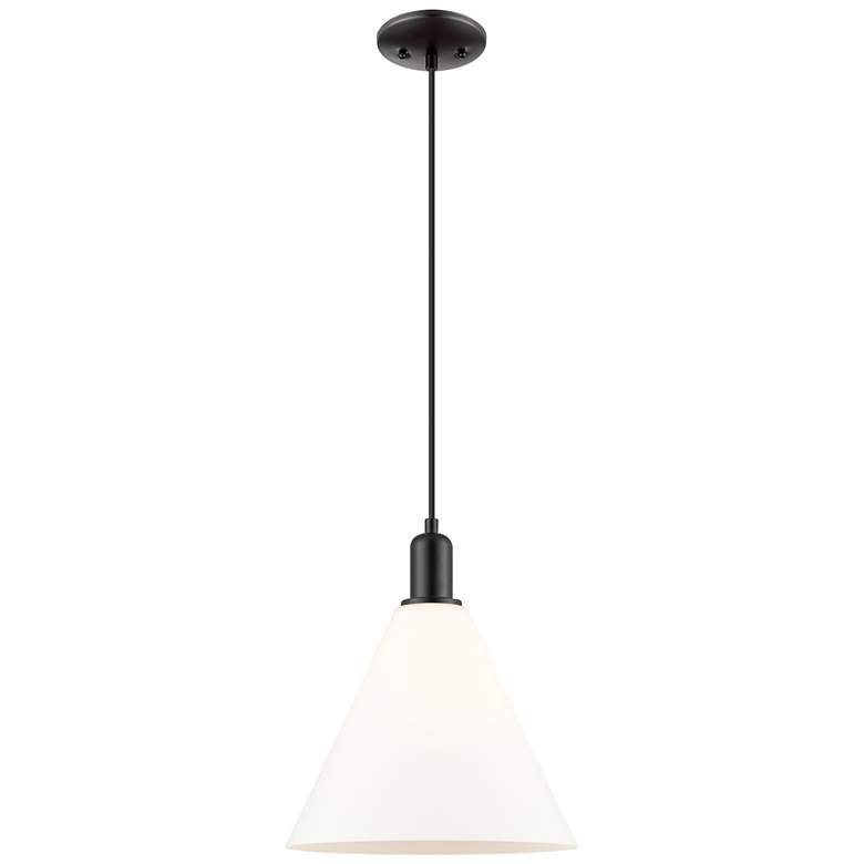 Image 1 Arcadia Berkshire Glass 12"W Black Cord Pendant w/ Matte White Shade