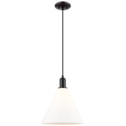 Arcadia Berkshire Glass 12"W Black Cord Pendant w/ Matte White Shade